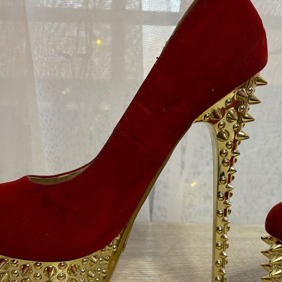 Kush Kouture Red Spiked Platform Heels Size: 7 - Picture 11 of 12